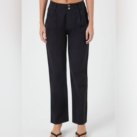 NWT Forever 21 Black High Rise Straight Leg Trousers Size Large - Picture 3 of 6